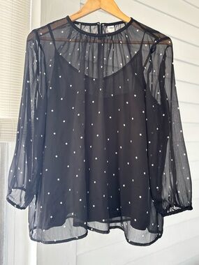 Old Navy Black Sheer Long-Sleeve Blouse